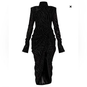 PrettyLittleThing Black Zebra Devore High Neck Draped Midi Dress